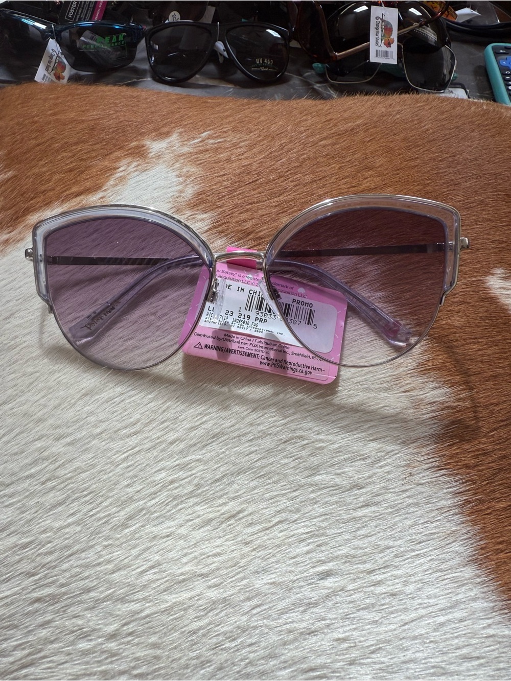 Clear Frame Purple Gradient Lens Women's Sunglasses by Betsey Johnson NWT